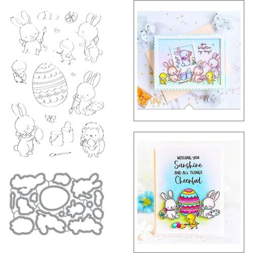2020 New Hot Easter Happy Eggs Animal Bunny Hedgehog Bird Stamps and Metal Cutting Dies Foil Scrapbooking For Card Making
