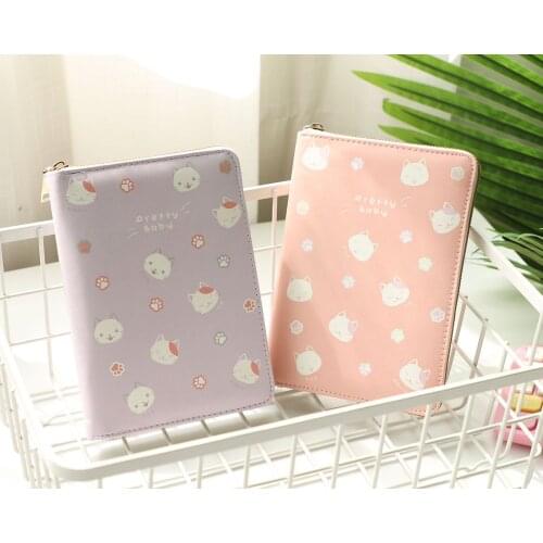 2020 new office and school supplies cartoon cat zipper bag inside page color page multi-function hand book A6