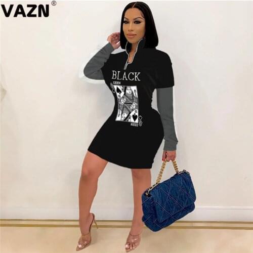 VAZN New 2021 Age reduction Patchwork Party Women Elegant Fashion Mini Dress Slim Dress Club Birthday Shinny Dress