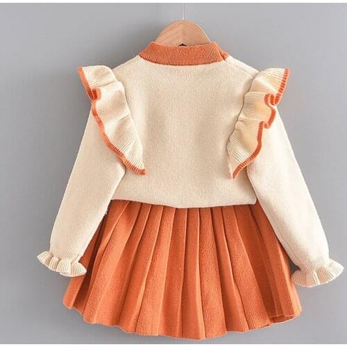 New Girls Flying Sleeve Knitted Sweater Set Childrens Spring/Autumn Two-piece Children Princess Dress
