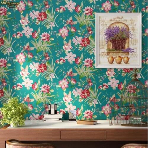 Beibehang Elegant green tea non-woven plain paper wallpaper American pastoral style bedroom living room background wall paper