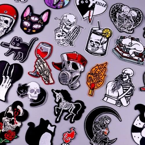 Punk Skull Patch Iron On Patches On Clothes Hippie Embroidery Patches For Clothing Fusible Patch Sticker For Clothes Applique