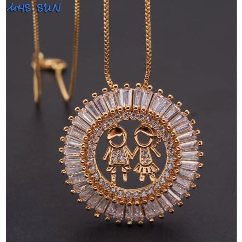 MHS.SUN Charm Round Zircon Pendant Necklace Gold Color Boys&Girls Character Necklace For Women Chain Necklace Christmas Gift
