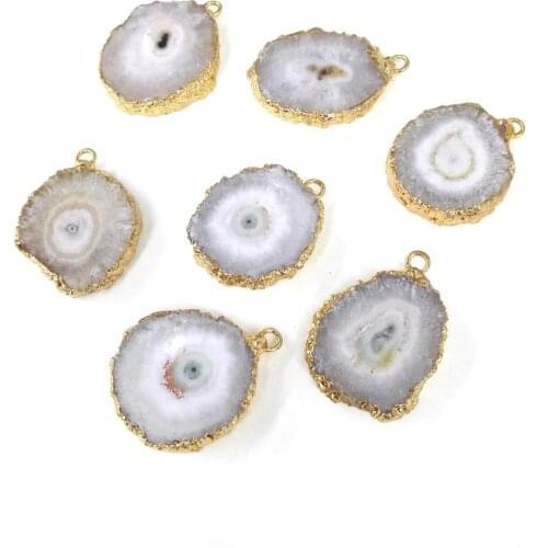 Natural Stone Round Agates Pendant Necklace Charms Pendant for Jewelry Making DIY Necklace Size 24x29mm