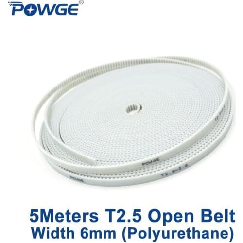POWGE PU 5Meters T2.5 Open synchronous belt T2.5-6mm width 6mm Polyurethane steel Trapezoid T2.5 Timing Belt pulley 3D printer