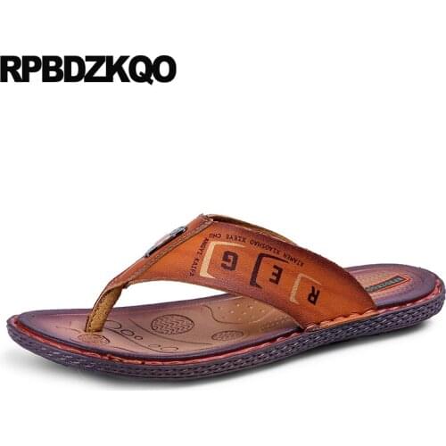 Fashion outdoor slides flat men sandals leather summer shoes slip on 2019 slippers brown beach native black flip flop open toe