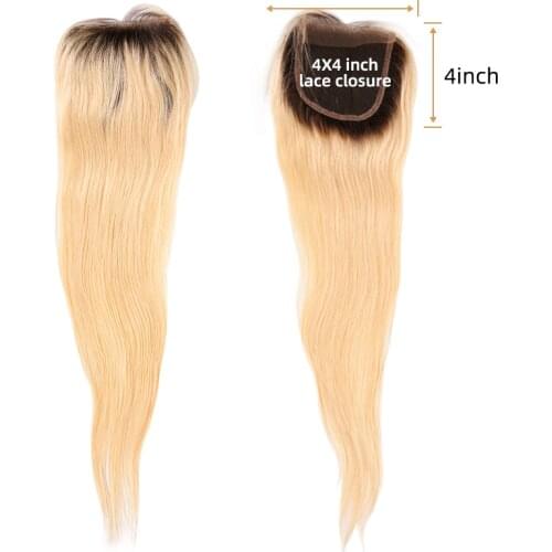 Blonde Hair Lace Closure 4*4 Color 613 1b Brazilian Straight Transparent Swiss Lace Closure 100% Human Hair Extensions 20 inch