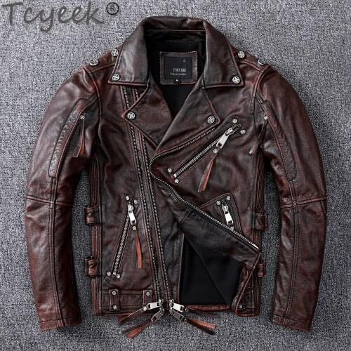 Natural Streetwear Real Cow Leather Coat Men Clothes Motorcycle 200% Genuine Leather Jacket Man Hommes Veste 22299