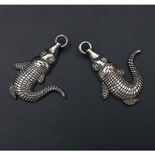 WKOUD 6pcs Silver Plated Crocodile Charm alloy Pendants Vintage Necklace Bracelet DIY Metal Jewelry Findings A1755