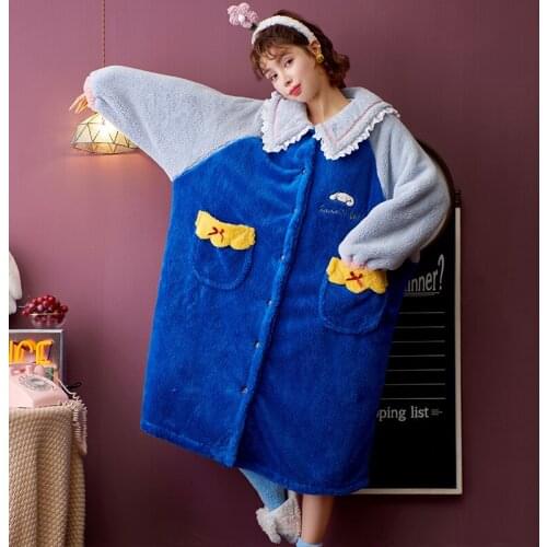 Women Sleepwear Winter Pajamas Coral Fleece Medium Style Plus Size Nightdress Loose Version Flannel Inspissate Nightgown LONG