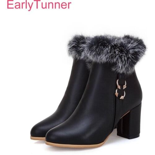 Brand New Winter Fashion White Black Women Furry Boots 3 inch High Heels Lady Riding Shoes EP63 Plus Big Size 11 33 43 52