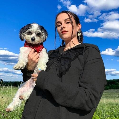 Womens Coat Butterfly Printed Hoodie Zipper Long Sleeve Jacket with Pocket for Female woman girl warm comfortable black