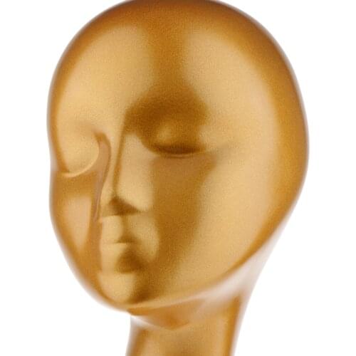 Gold Female Mannequin Head - Wigs Hat Display - Freestanding Tabletop Decorative Tool