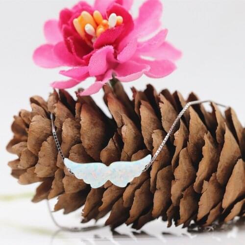 1pc/lot) Free shipping 925 Sterling Silver Jewelry 20*7.4mm white Op17 Synthetic Opal Wing Necklaces For girl necklace