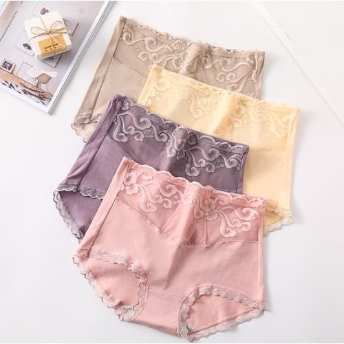 4Pcs/Set High Waist Sexy Lace Women Panties Cotton Body Slim Ladies Underwear Seamless Girls Briefs Breathable Female Lingerie