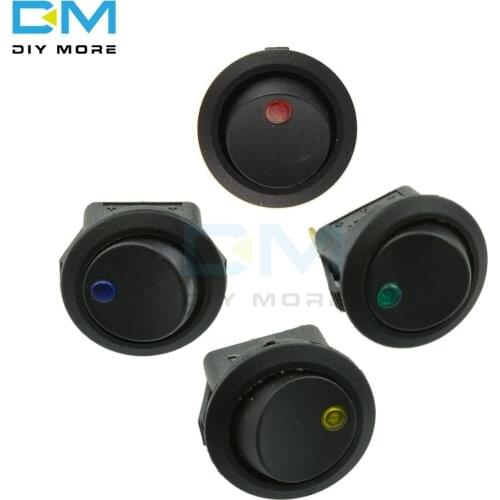 5PCS 12V LED Dot Light Car Switch Auto Boat Round Rocker 3Pin ON/OFF Toggle SPST Switch 4 Colors Blue Yellow Red Green Color