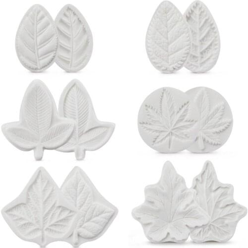 6 Pair Leaf Mold Silicone Maple Leaves Fondant Mold Cake Decoration Baking Mould Polymer Clay Resin Tool