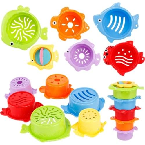 6 Pcs Set Stack Cup Baby Bath Toy Kid Bathroom Water Toy Child Boy Girl Toddler Bathtub Seaside Beach Swimming Pool