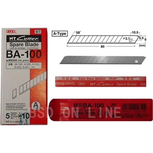 Airlfa for BA-100 Made in Japan NT CUTTER 45 degree Knife Replacement Blade 9mm 50pcs/Pack