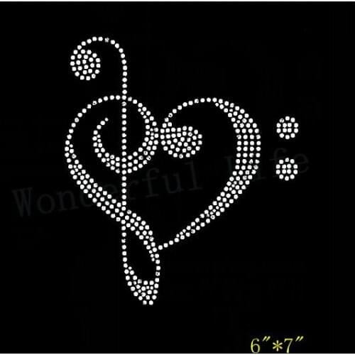 Free shipping Music Heart with dots sticker hot fix rhinestone transfer motifs
