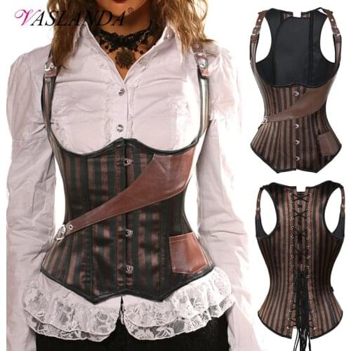 Bustiers & Corsets Steampunk Underbust Corset Vest Waist Training Corsets Tops Retro Goth Basque Bustier Lace up Boned Corselet