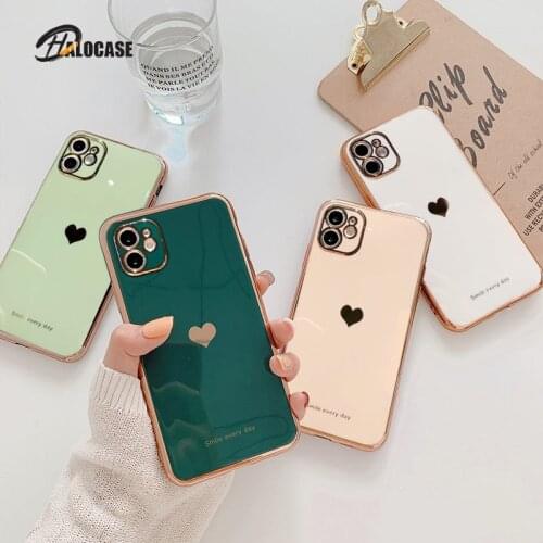 Electroplated love heart Phone Case For iPhone 12Pro 12 11 Pro Max XR XS X XS Max 7 8 Plus Shockproof Protective Back Cover capa