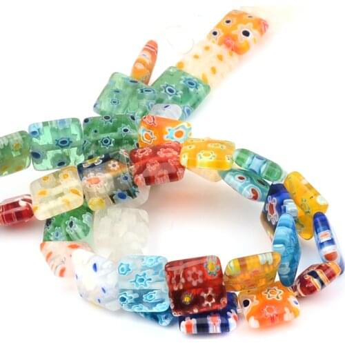 Colorful Flower Pattern Square Glass Beads Lampwork Bead Spacer Beads For Jewelry Making DIY Bracelet Necklace Pendant Craft