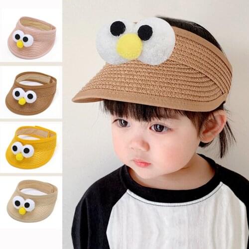 Summer Baby Straw Hat Super Cute Big Eyes Children Sunshade Empty Top Cap Outdoor Boys Girls Sun Hats Casual Kids Visor
