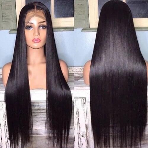Middle Part Long Straight Synthetic Lace Frontal Wigs Heat Resistant Half Hand Tied Glueless Lace Wigs For Fashion Women