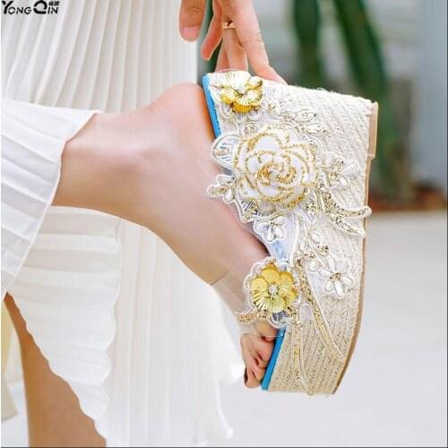 Europe Simple Flower high-heeled Wedge womens shoes Peep toe womens sandals