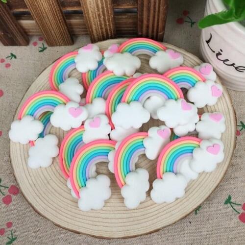 Hot!!! Kawaii Flatback DIY Clay Rainbow Cabochons Flat Back Scrapbooking Hair Bow Embellishment Crafts For Phone Case:30*62mm