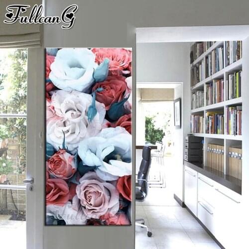 FULLCANG 5d diy full square/round drill large bright rose flower diamond painting mosaic embroidery rhinestone decor gift FC1828