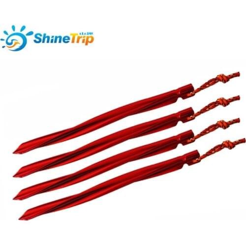 4pcs Shinetrip Aluminium alloy screw trigone nails Camping Sandbeach Swirled Shape Tent Peg with Pull Cord Tent Accessories 25cm
