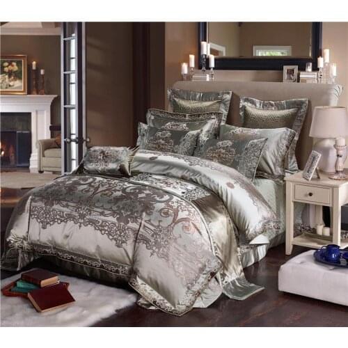 38Green Silver Luxury Royal Palace Bedding set Queen King size Cotton Bed sheet spread set Satin Bed Duvet cover linge de lit