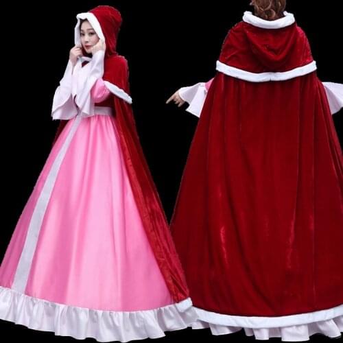 Beautiful Girl And Beast Cosplay Costume Princess Belle Party Dress With Cloak Halloween Christmas Ball Gown