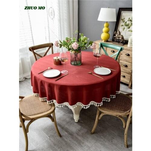 Fringed lace round tablecloth for home kitchen solid color cotton and linen round Coffee shop restaurant table cloth table cover