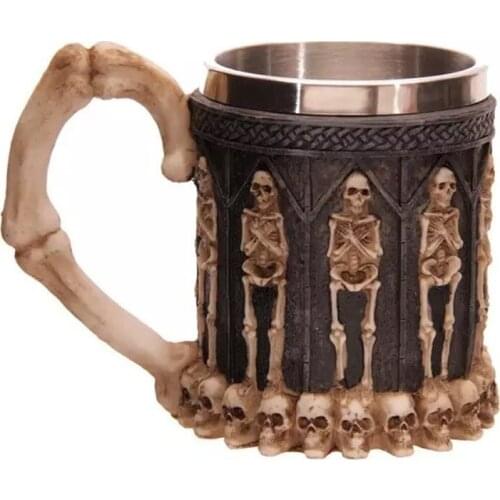 Stainless Steel Liner Drinking Skull Mug Resin 3D Skull Tankard Horror Decor Cup for Halloween Bar Party Free Shipping