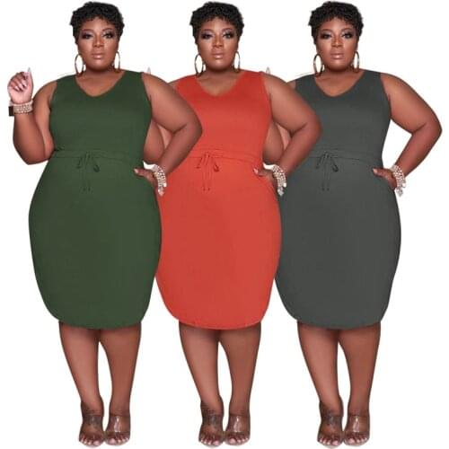 ZKYZWX Summer Sleeveless Midi Dress Festival Outfit for Women Sexy Drawstring Pocket Oversized Ladies Dresses Plus Size Clothing