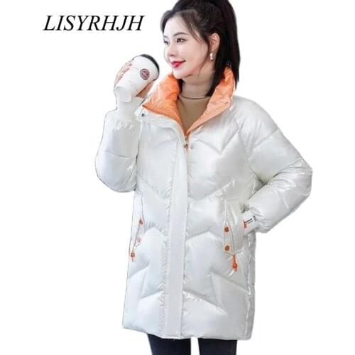 LISYRHJH 2021 Autumn Womens Winter Coats Fashion Glossy Stand Collar Parkas Winter Jacket Women Shinny Padded Cotton Coat