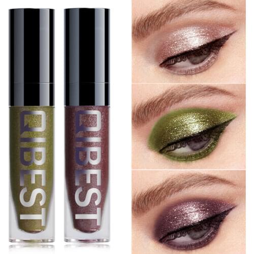 Liquid Shimmer Eyeshadow Nude Pigment Waterproof Metallic Green Glitter Eyeshadow Bright Colored Eyes Shadow QiBest Eye Makeup