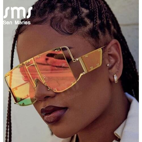 Fashion Square Sunglasses Women New Oversized Mirror Men Shades Glasses Luxury Brand Metal Rivet Trend Unique Female Eyewear