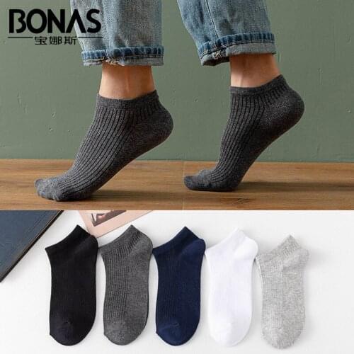 Original BONAS 10Pcs=5Pair Short Socks Mens Cotton Breathable Spring Summer Tube Socks High Quality Male Boat Socks