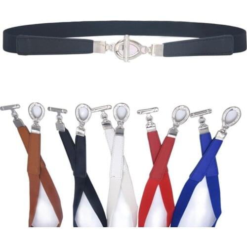 2021 new Women belt Elastic Waistband Thin Stretch Silver Buckle Waist Belt Elegant Cummerbunds Fashion Belt for Dress Pants