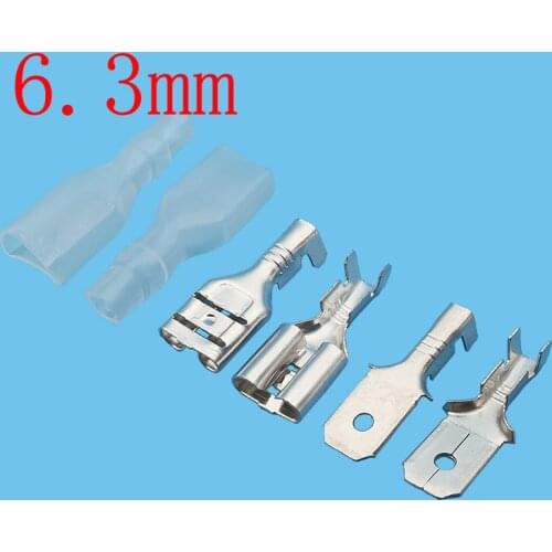 10/20Set 6.3mm Male Female Spade Crimp Terminals Connector Wire Electrical Crimp Terminal Block with Insulating Sleeve
