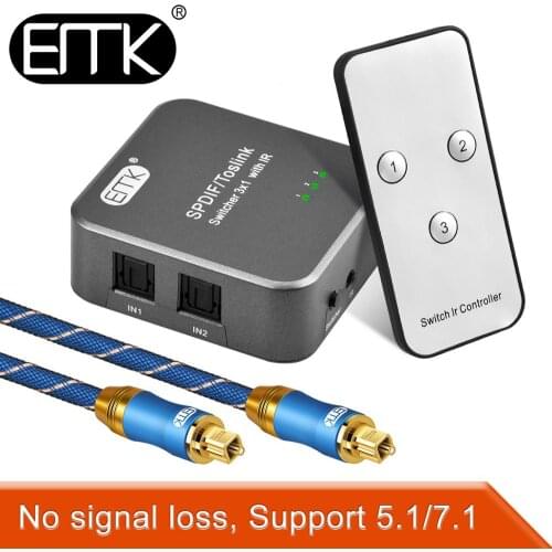 Optical Toslink Switch IR Remote 3 in 1out SPDIF EMK Optical Fiber Audio switcher 3-way DTS toslink selector DVD PS4 TV Speaker