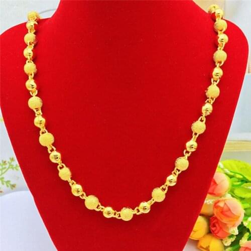 Luxury 14K Gold Necklace for Men Women Thick Yellow Gold Necklace for Wedding Engagement Anniversary Beads Chain Jewelry Gifts
