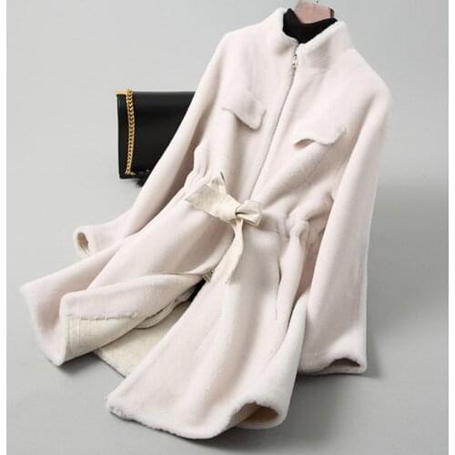 Pop Autumn winter Fashion Slim Long Wool Jacket Elegant Women Fur Coats Women Outwear Winter Real Fur Coat A052