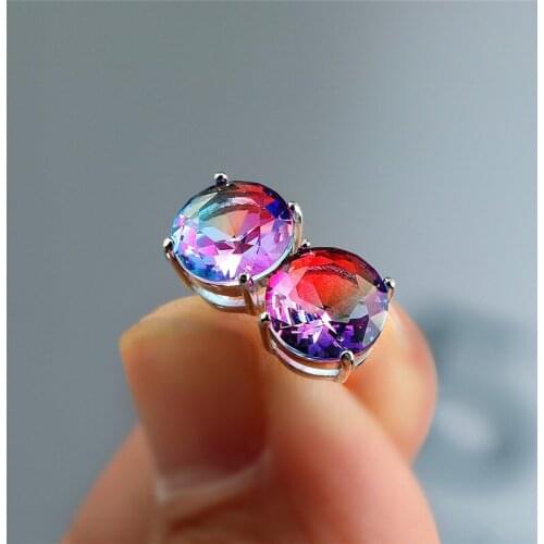 Luxury Female 6/7/8mm Purple Blue Round Earrings 100% Real 925 Sterling Silver Earrings For Women Small Wedding Stud Earrings
