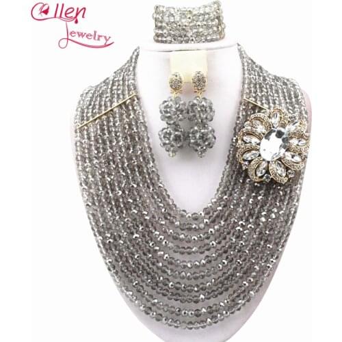 Gray African Nigerian Wedding bridal beads Jewelry Set African style Crystal beaded necklace women Jewelry set W12194