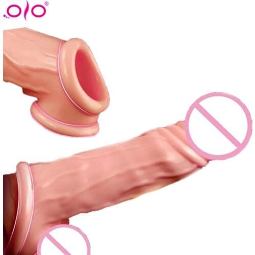 OLO Penis Extender Enlargement Reusable Condom Penis Sleeve Sex Toys For Men Extension Cock Ring Delay Condom Couples Product